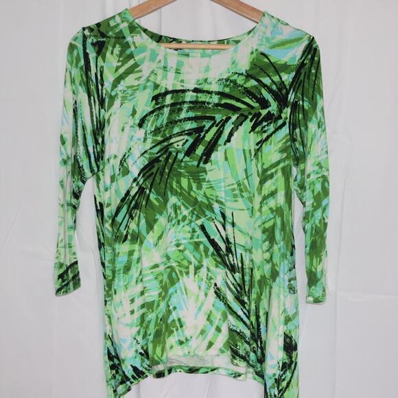 Ruby Road Blouse Women PS Assymetric Hem Green Vines - Picture 2 of 14